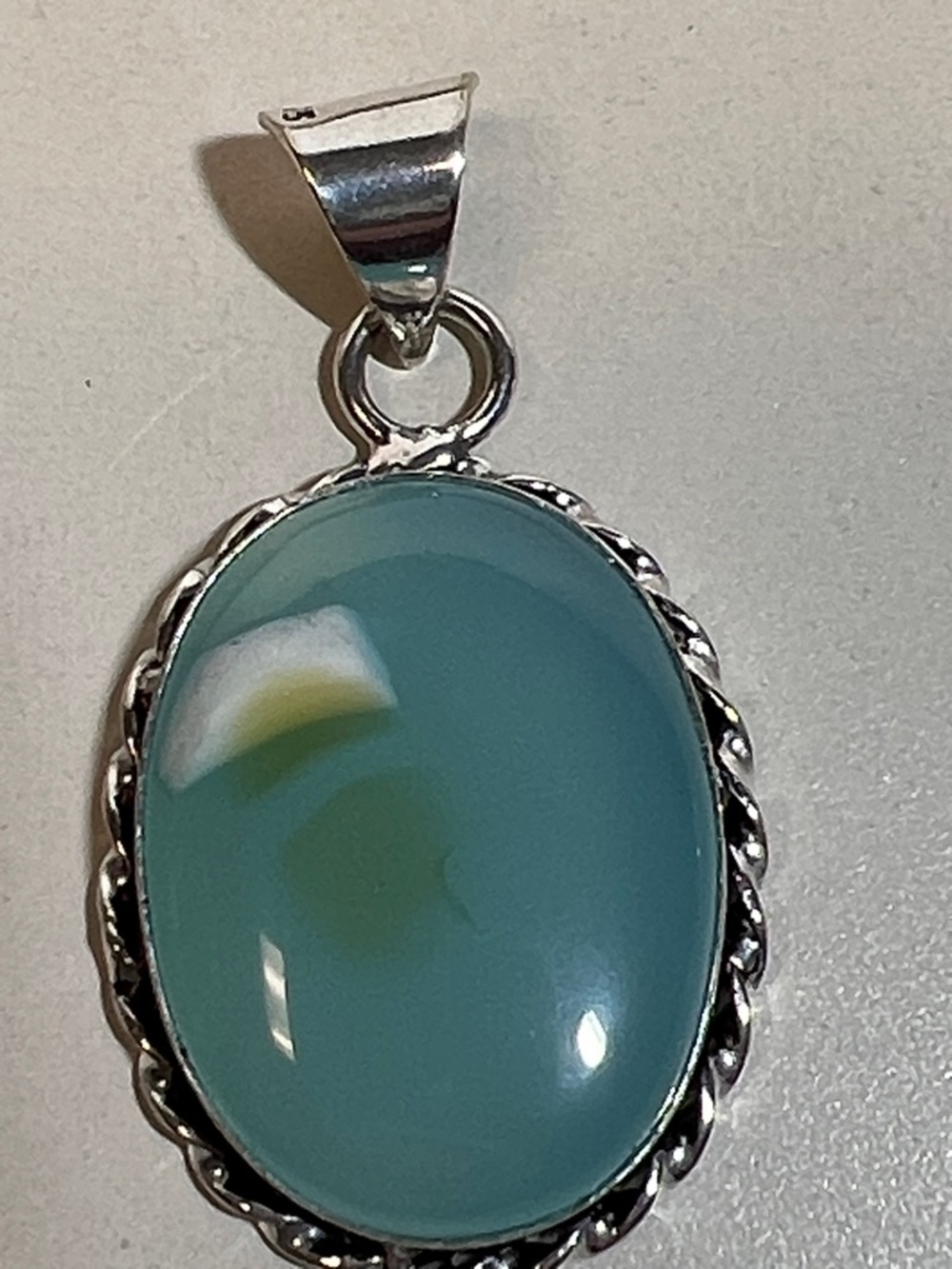Blue Chalcedony 925 Silver Overlay Pendant Necklace